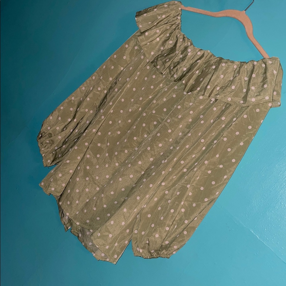 Suzanne Betro Olive Blouse with White Dots - Picture 15 of 16